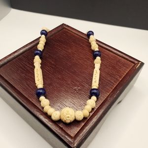 Lapis and Bone Vintage Necklace